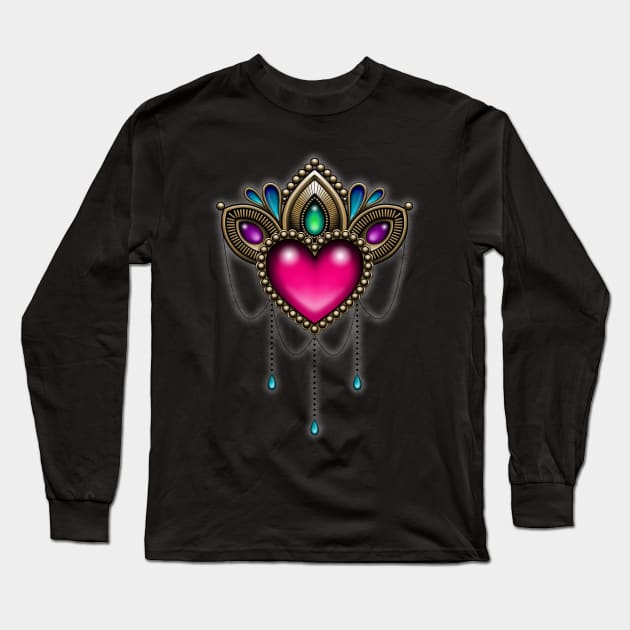 Heart of Stones - Victorian Tattoo Style Jewels and Gems Long Sleeve T-Shirt by prettyinink